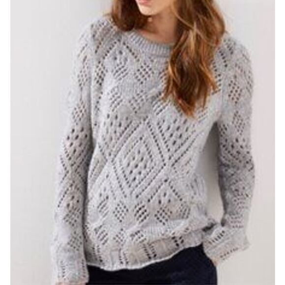 LOFT Pointelle Knit Long Sleeve Crewneck Sweater Gray Large - Picture 1 of 9